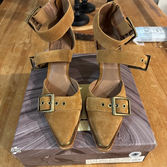 New Free People x Jeffrey Campbell Tan Suede Hendrix Strap Heels Size 10 - Picture 14 of 15